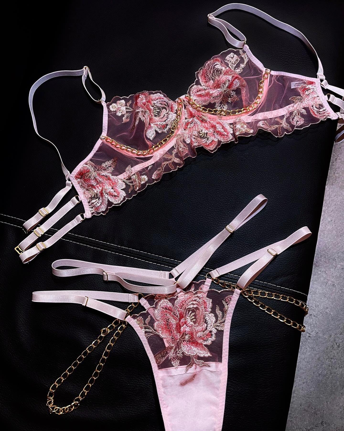 ROSE SET | komplet z przepięknej koronki z łańcuszkami
