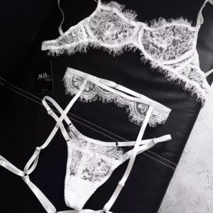 PRETTY SET | biały koronkowy komplecik