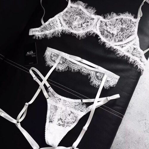 PRETTY SET | biały koronkowy komplecik