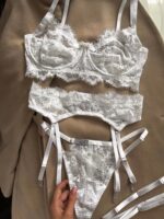 BELLA SET | biały koronkowy zestaw z pasem