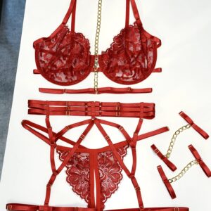 MARY SET | czerwony zabudowany koronkowy zestaw