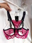 MONIKA SET | otwarty malinowy koronkowy zestaw z łańcuszkami